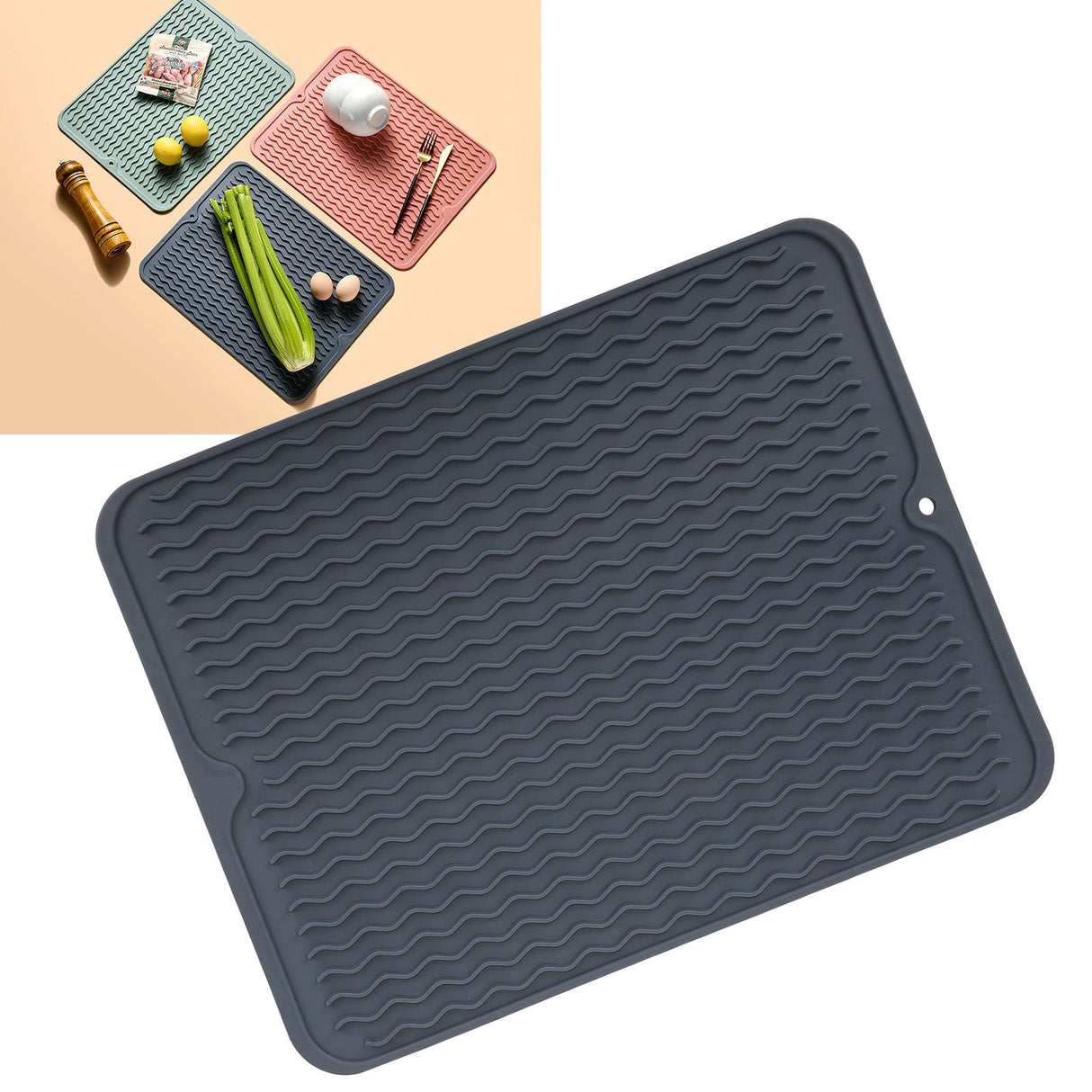 Dish Drying Mat Soft Flexible Rubber Heat Resistant Nonslip BPA Free Eco Friendly Wide Application Dish Drying PadBlue
