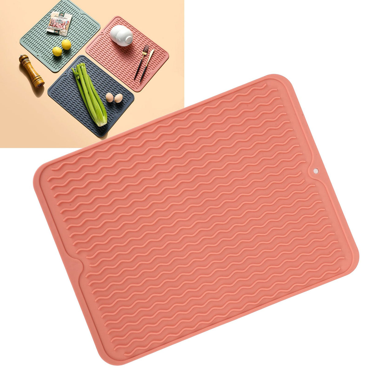 Dish Drying Mat Soft Flexible Rubber Heat Resistant Nonslip BPA Free Eco Friendly Wide Application Dish Drying PadPink