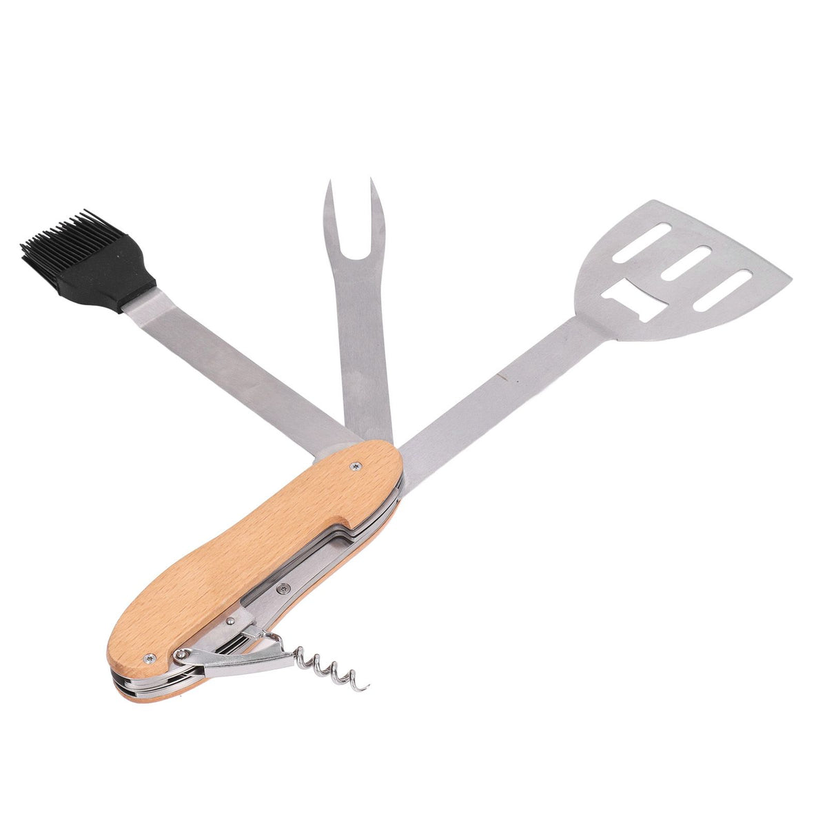 BBQ Tool Set 5 in 1 Multifunction Foldable Portable Spatula Brush Fork Bottle Opener Stainless Steel Grill Combo Set