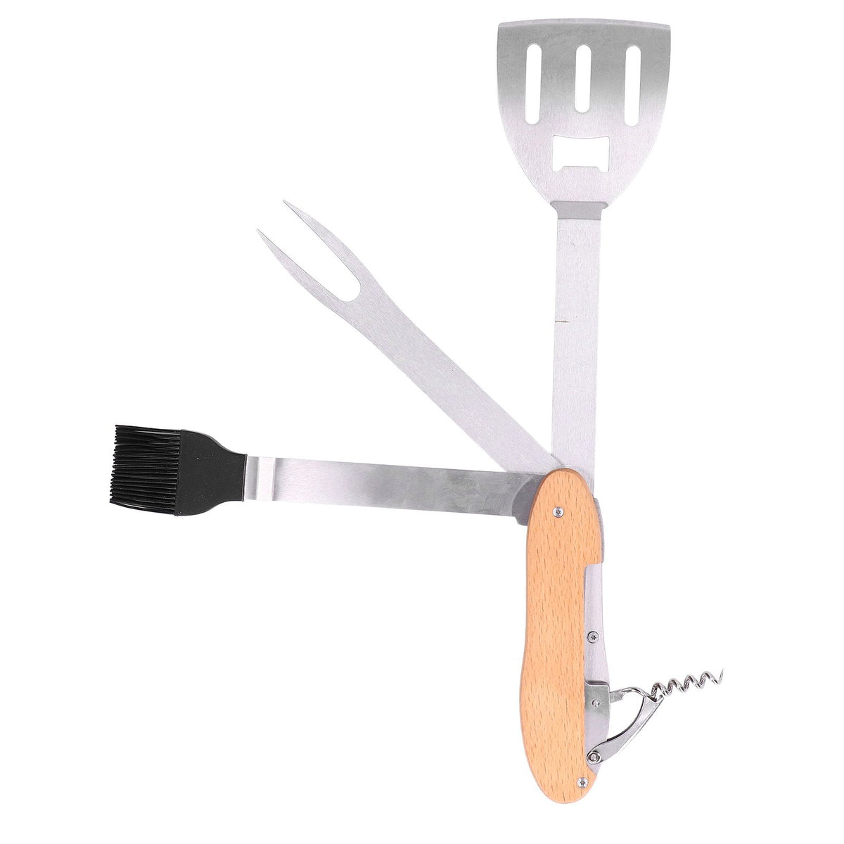 BBQ Tool Set 5 in 1 Multifunction Foldable Portable Spatula Brush Fork Bottle Opener Stainless Steel Grill Combo Set