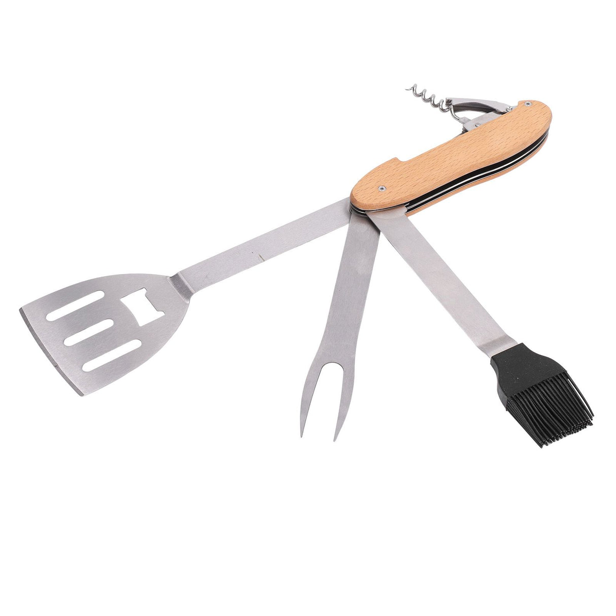 BBQ Tool Set 5 in 1 Multifunction Foldable Portable Spatula Brush Fork Bottle Opener Stainless Steel Grill Combo Set