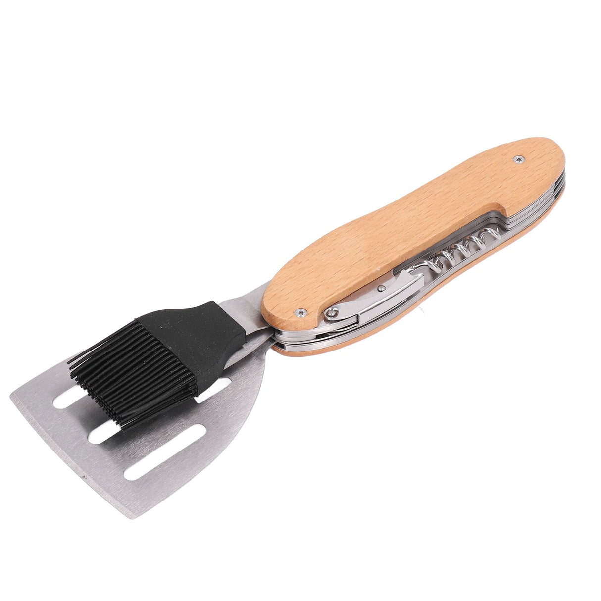 BBQ Tool Set 5 in 1 Multifunction Foldable Portable Spatula Brush Fork Bottle Opener Stainless Steel Grill Combo Set