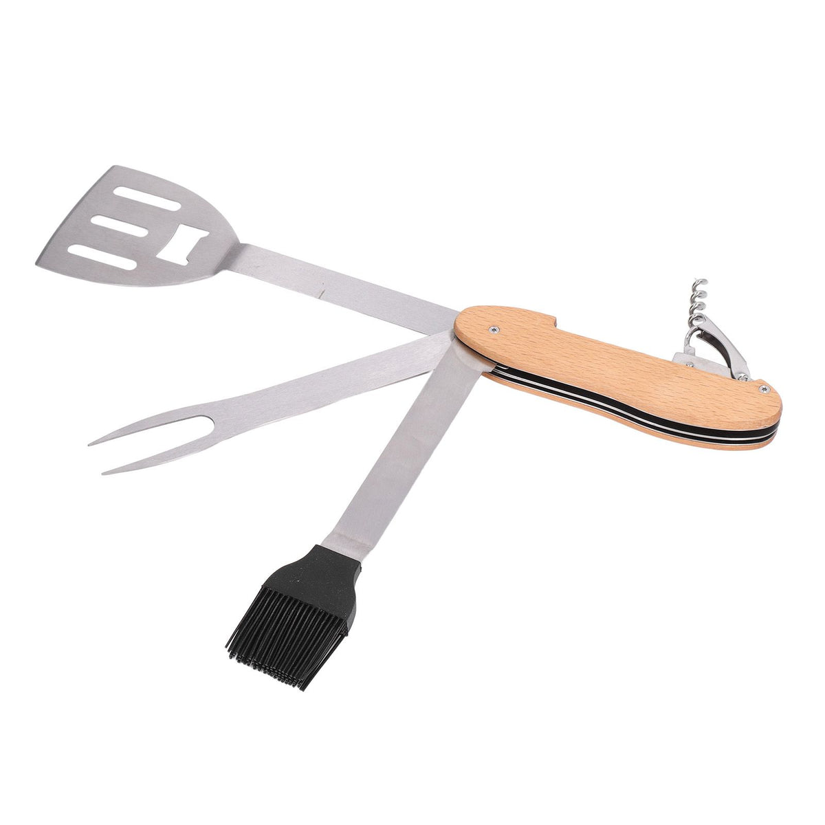 BBQ Tool Set 5 in 1 Multifunction Foldable Portable Spatula Brush Fork Bottle Opener Stainless Steel Grill Combo Set