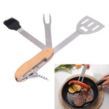 BBQ Tool Set 5 in 1 Multifunction Foldable Portable Spatula Brush Fork Bottle Opener Stainless Steel Grill Combo Set