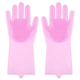 Silicone Gloves with bristles Waterproof Splashproof Oil Proof Soft Elastic Kitchen Dishwashing Silicone Cleaning GlovesPink