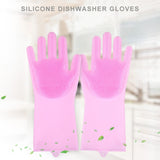 Silicone Gloves with bristles Waterproof Splashproof Oil Proof Soft Elastic Kitchen Dishwashing Silicone Cleaning GlovesPink