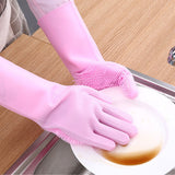 Silicone Gloves with bristles Waterproof Splashproof Oil Proof Soft Elastic Kitchen Dishwashing Silicone Cleaning GlovesPink
