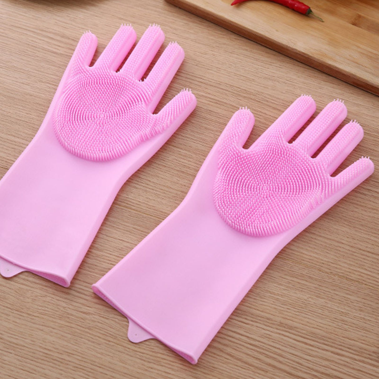Silicone Gloves with bristles Waterproof Splashproof Oil Proof Soft Elastic Kitchen Dishwashing Silicone Cleaning GlovesPink