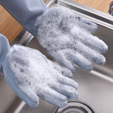 Silicone Gloves with bristles Waterproof Splashproof Oil Proof Soft Elastic Kitchen Dishwashing Silicone Cleaning GlovesGrey