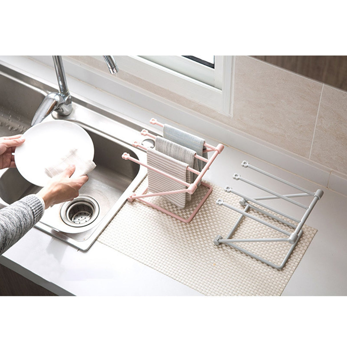 Washcloth Holder Foldable Hand Towel Holder Vertical Dish Cloth Storage Rack for KitchenGray