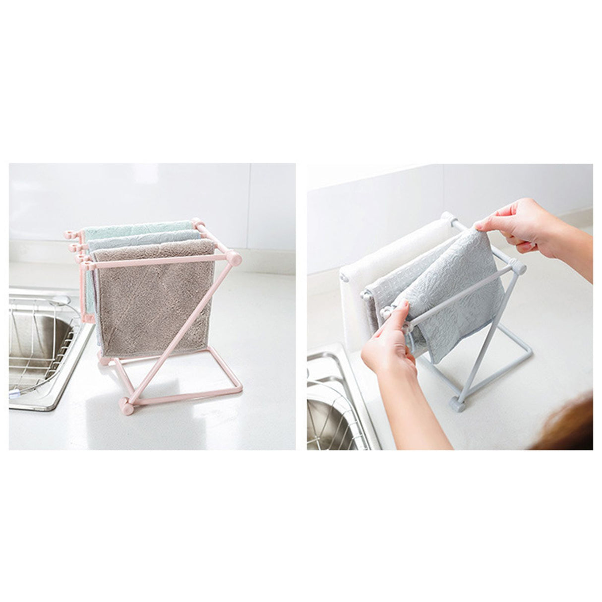 Washcloth Holder Foldable Hand Towel Holder Vertical Dish Cloth Storage Rack for KitchenGray