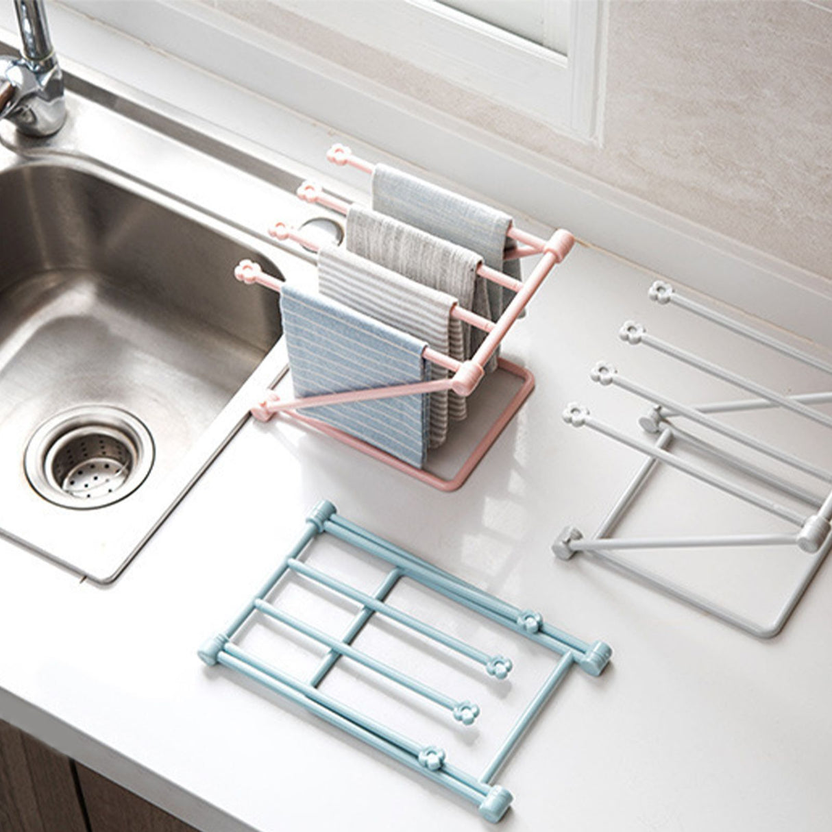 Washcloth Holder Foldable Hand Towel Holder Vertical Dish Cloth Storage Rack for KitchenGray