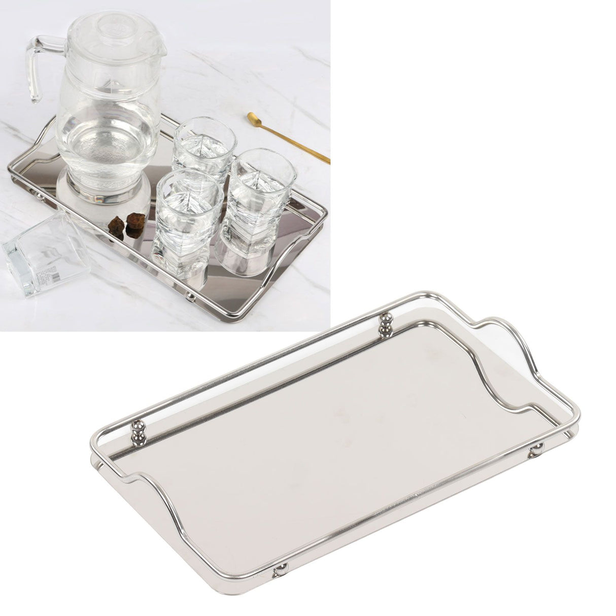 Large Rectangle Tray Stainless Steel Home Living Room Commercial Dishes Tray for Coffee Water Cups Fruit
