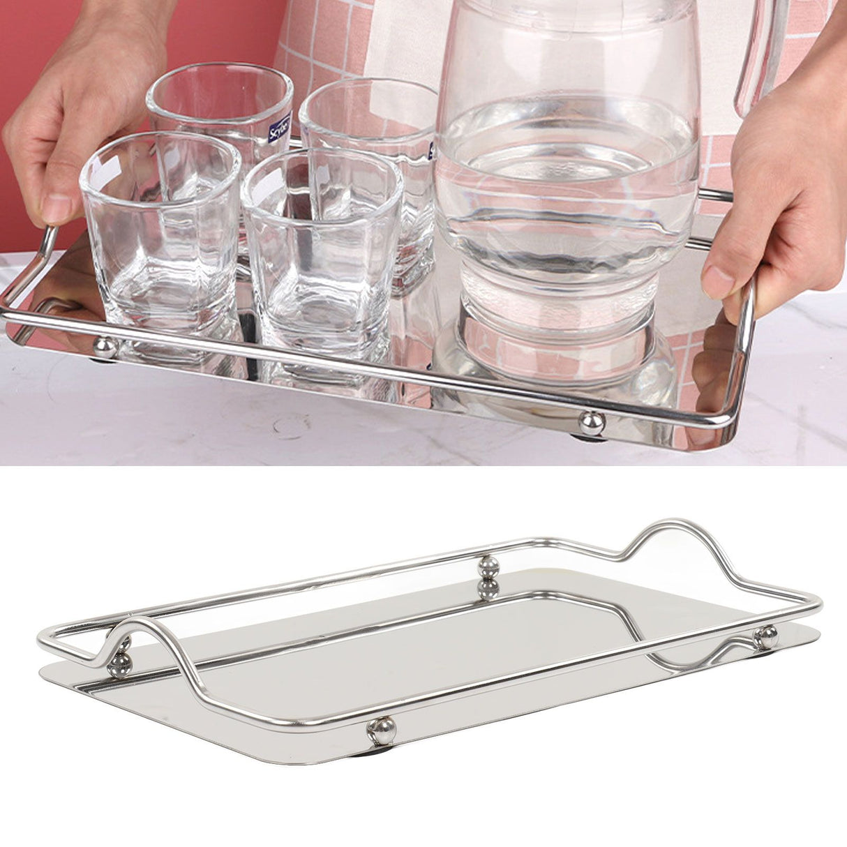 Large Rectangle Tray Stainless Steel Home Living Room Commercial Dishes Tray for Coffee Water Cups Fruit