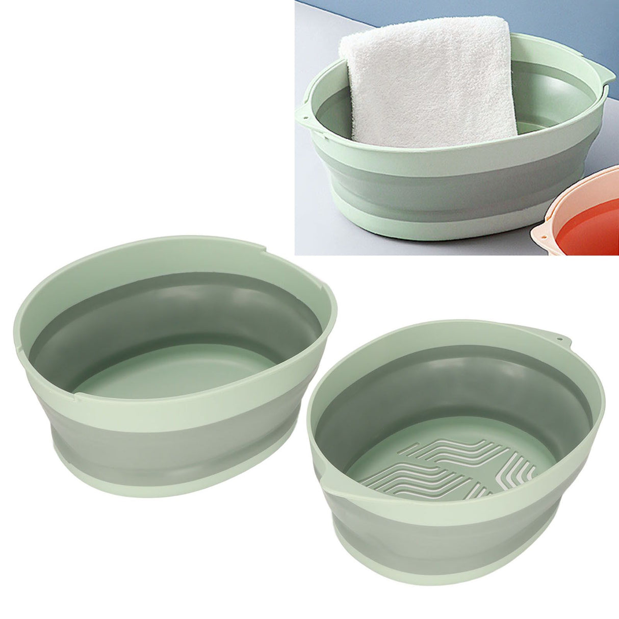 Double Layer Drain Basket Separate Design Foldable Portable Fruit Vegetable Storage Basket for Kitchen Outdoor Travel Green Small