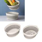 Double Layer Drain Basket Separate Design Foldable Portable Fruit Vegetable Storage Basket for Kitchen Outdoor Travel Gray White Small - Extra Image