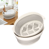 Double Layer Drain Basket Separate Design Foldable Portable Fruit Vegetable Storage Basket for Kitchen Outdoor Travel Gray White Small