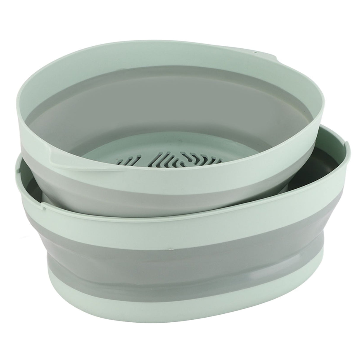 Double Layer Drain Basket Separate Design Foldable Portable Fruit Vegetable Storage Basket for Kitchen Outdoor Travel Green Large