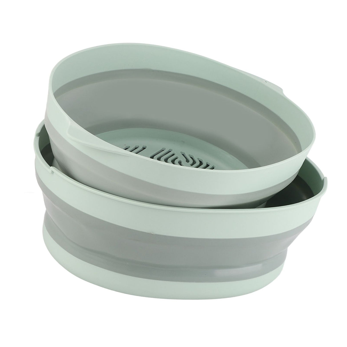 Double Layer Drain Basket Separate Design Foldable Portable Fruit Vegetable Storage Basket for Kitchen Outdoor Travel Green Large