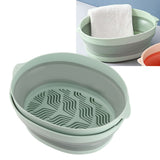Double Layer Drain Basket Separate Design Foldable Portable Fruit Vegetable Storage Basket for Kitchen Outdoor Travel Green Large - Extra Image