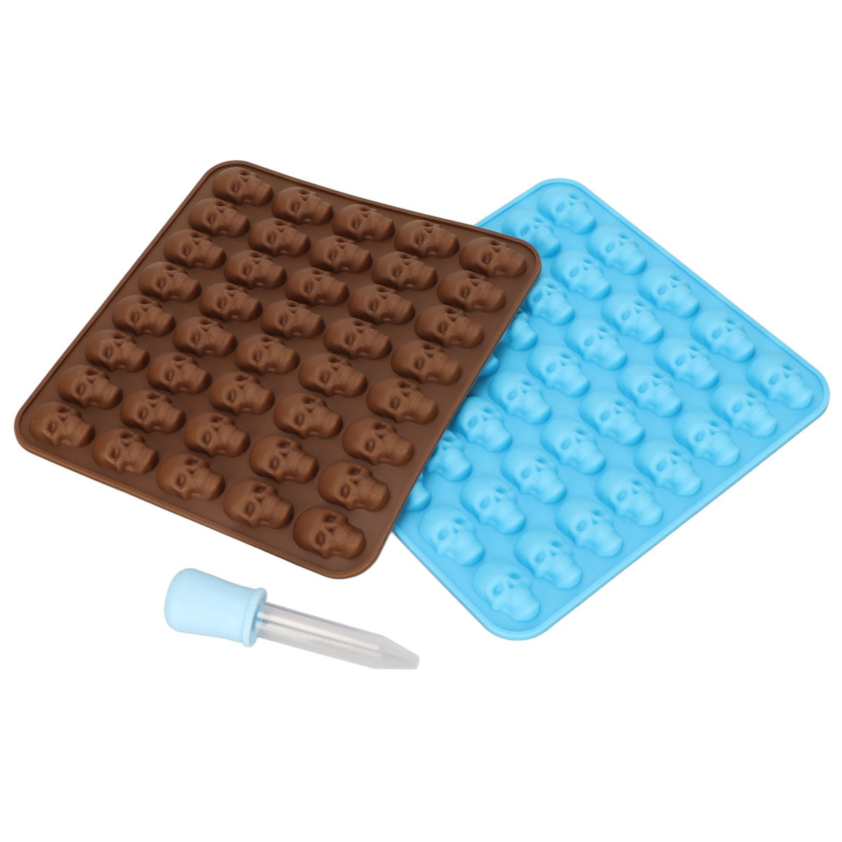Skull Silicone Mold Ice Cube Tray Mold for Halloween Decor Dessert Chocolate 2Pcs Brown Blue