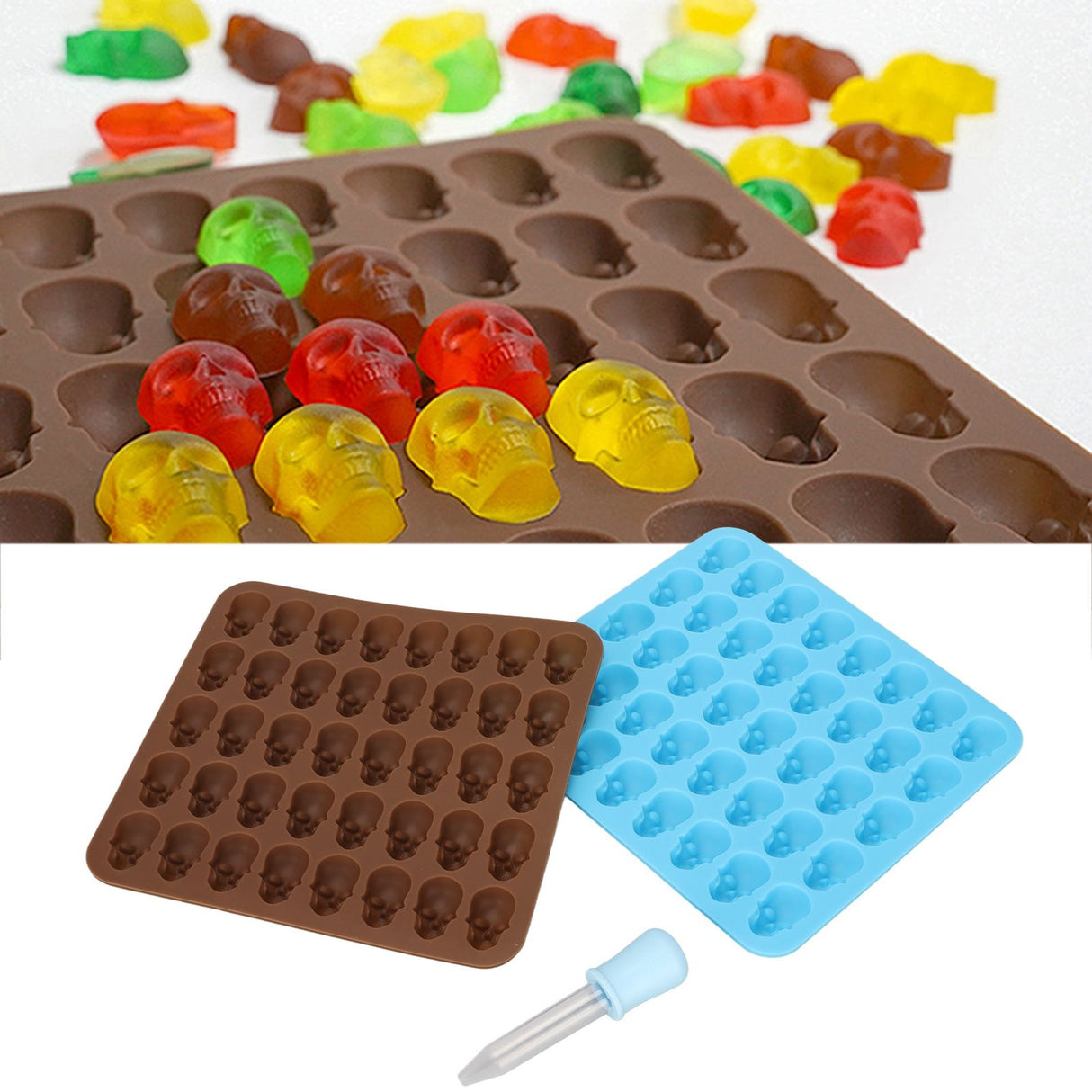 Skull Silicone Mold Ice Cube Tray Mold for Halloween Decor Dessert Chocolate 2Pcs Brown Blue