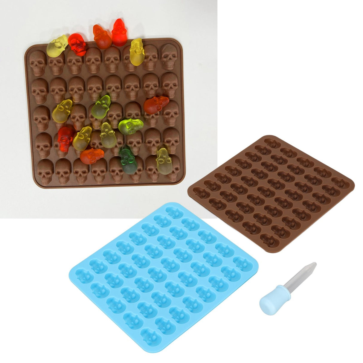 Skull Silicone Mold Ice Cube Tray Mold for Halloween Decor Dessert Chocolate 2Pcs Brown Blue