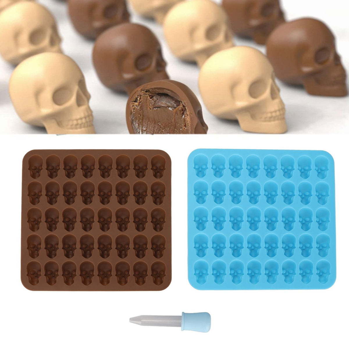 Skull Silicone Mold Ice Cube Tray Mold for Halloween Decor Dessert Chocolate 2Pcs Brown Blue