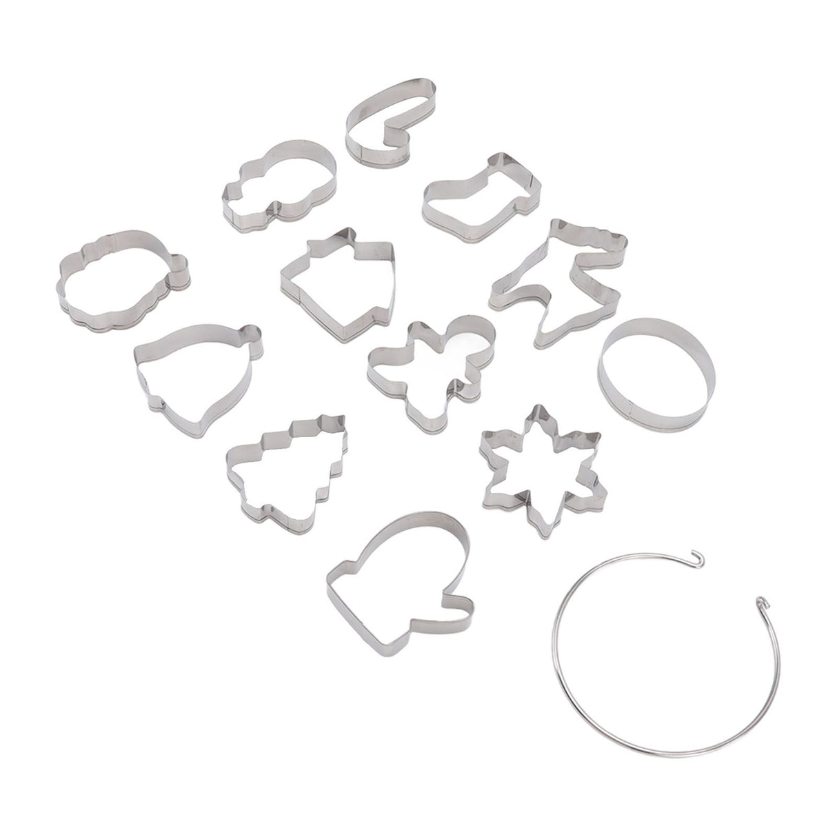 12pcs Christmas Cookie Cutters Christmas Theme Quick Release Stainless Steel Cookie Cutters Silver with Storage Rings for Cake