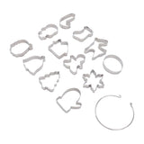 12pcs Christmas Cookie Cutters Christmas Theme Quick Release Stainless Steel Cookie Cutters Silver with Storage Rings for Cake