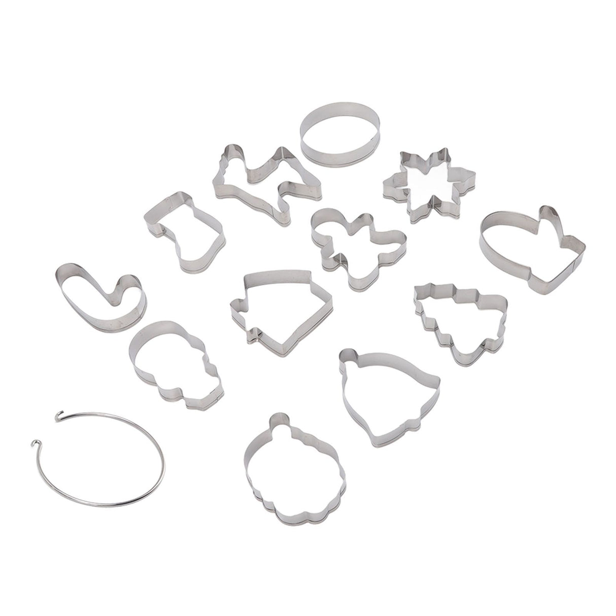 12pcs Christmas Cookie Cutters Christmas Theme Quick Release Stainless Steel Cookie Cutters Silver with Storage Rings for Cake