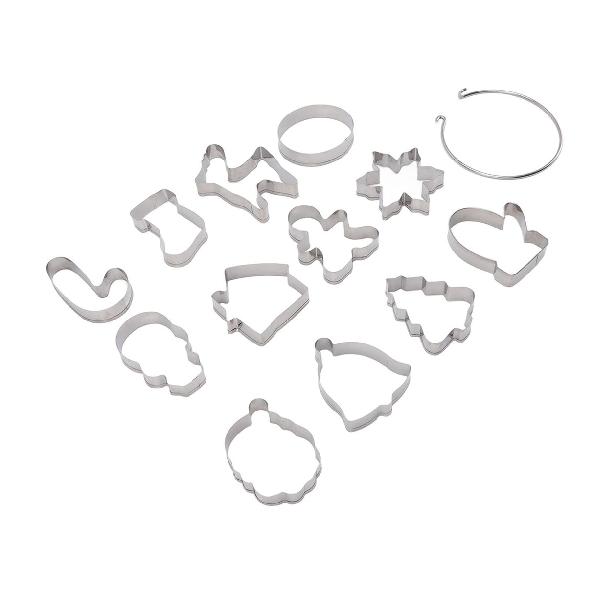 12pcs Christmas Cookie Cutters Christmas Theme Quick Release Stainless Steel Cookie Cutters Silver with Storage Rings for Cake