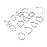 12pcs Christmas Cookie Cutters Christmas Theme Quick Release Stainless Steel Cookie Cutters Silver with Storage Rings for Cake - Top-Down View