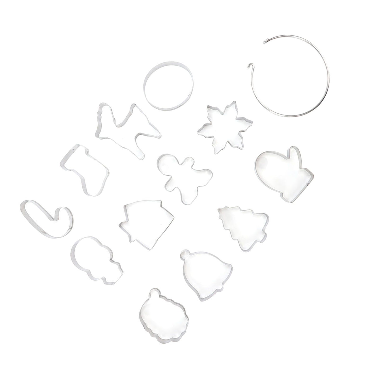 12pcs Christmas Cookie Cutters Christmas Theme Quick Release Stainless Steel Cookie Cutters Silver with Storage Rings for Cake