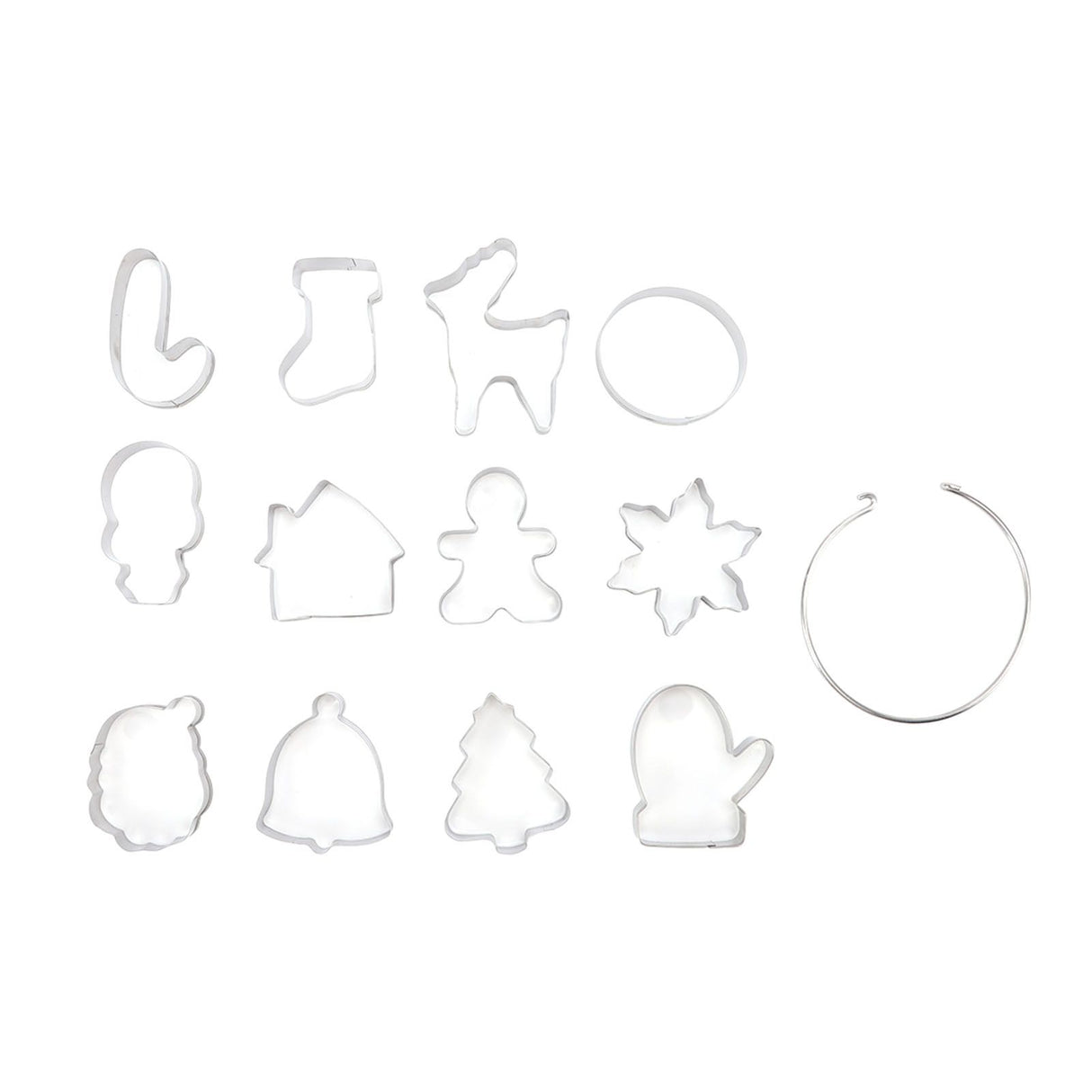 12pcs Christmas Cookie Cutters Christmas Theme Quick Release Stainless Steel Cookie Cutters Silver with Storage Rings for Cake