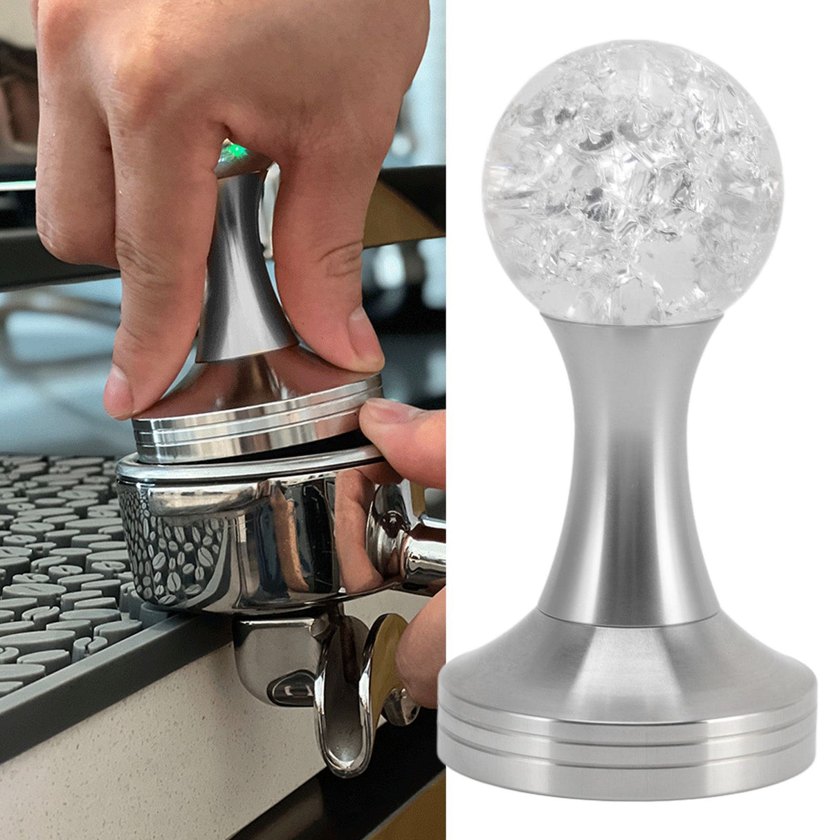 Crystal Ball Coffee Flat Tamper Stainless Steel Base Powder Hammer for Coffee Accessories Silver 53mm