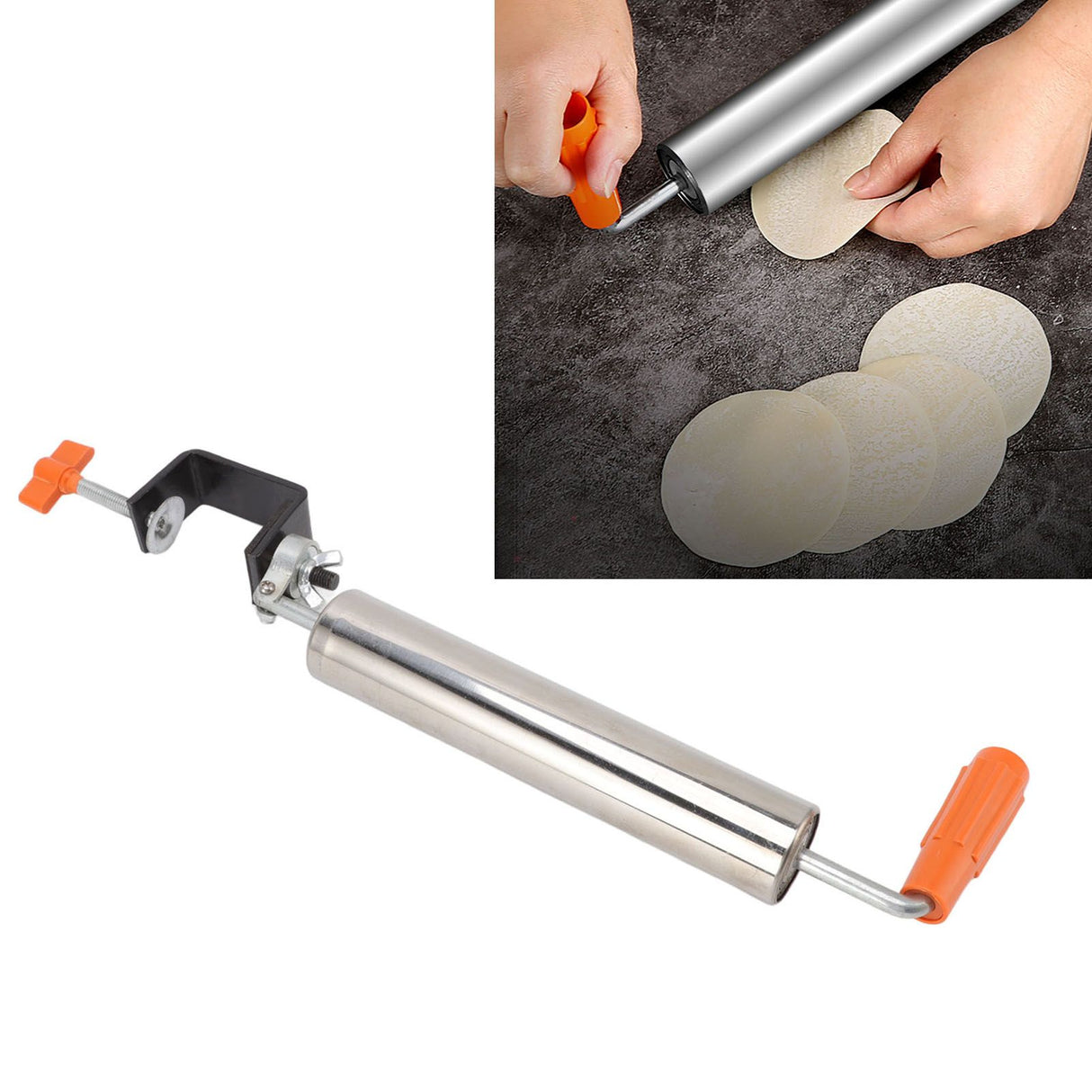 Rolling Pin Stainless Steel Dough Roller Fixed 360° Rotation for Pastry Bread Pizza L