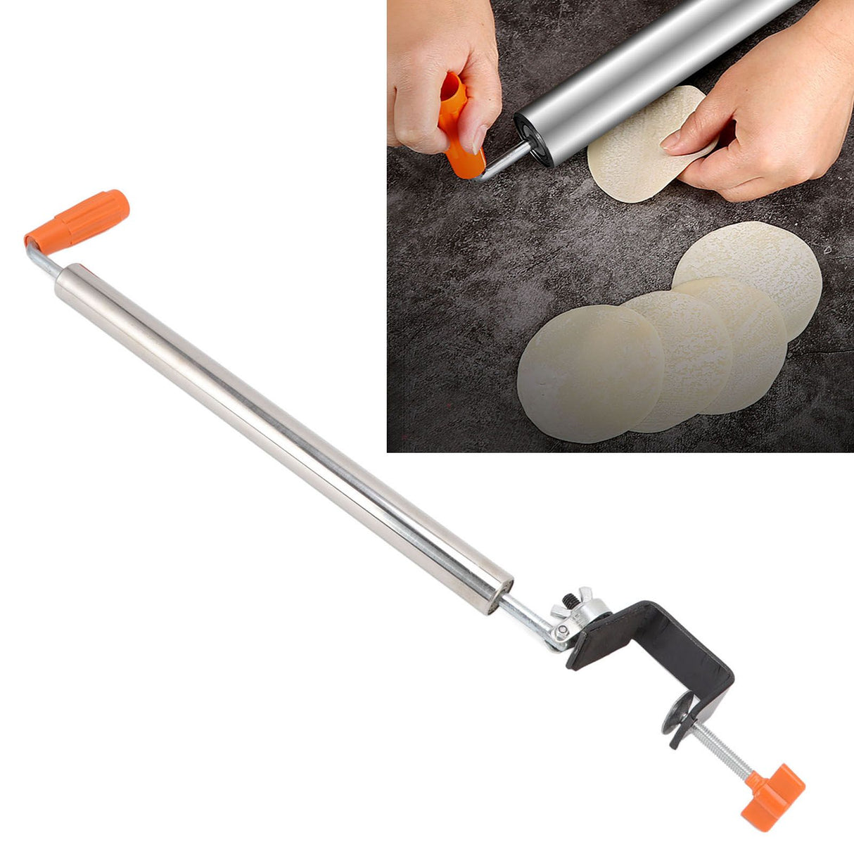 Rolling Pin Stainless Steel Dough Roller Fixed 360° Rotation for Pastry Bread Pizza M