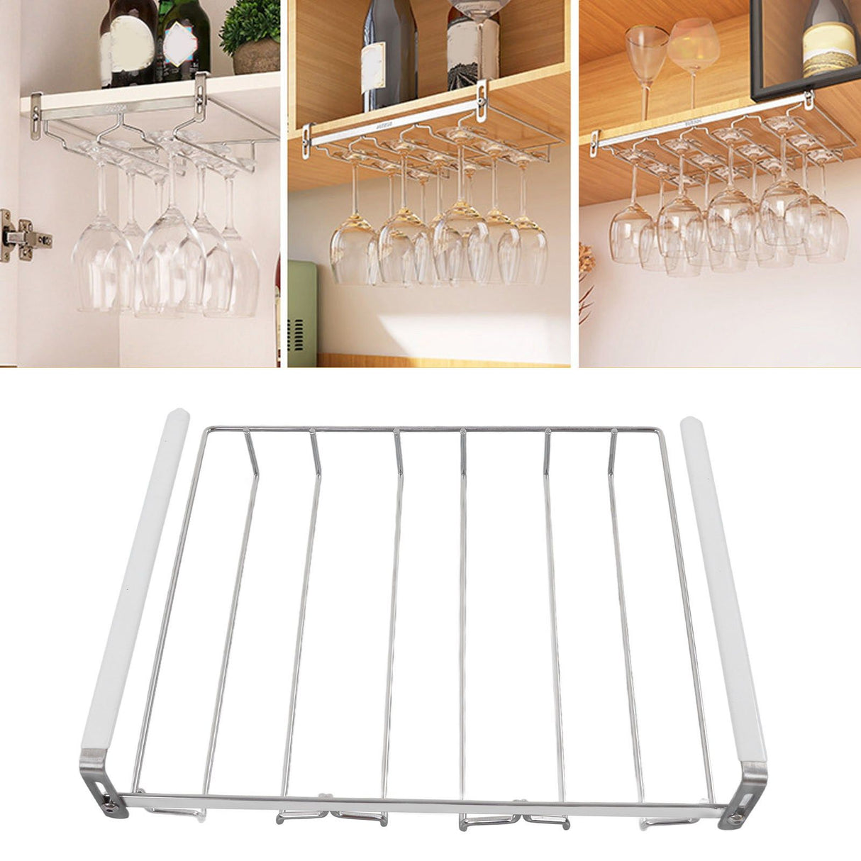 Wine Glass Holder Stainless Steel Punch Free Wine Glass Rack Under Cabinet for Home Goblet Storage