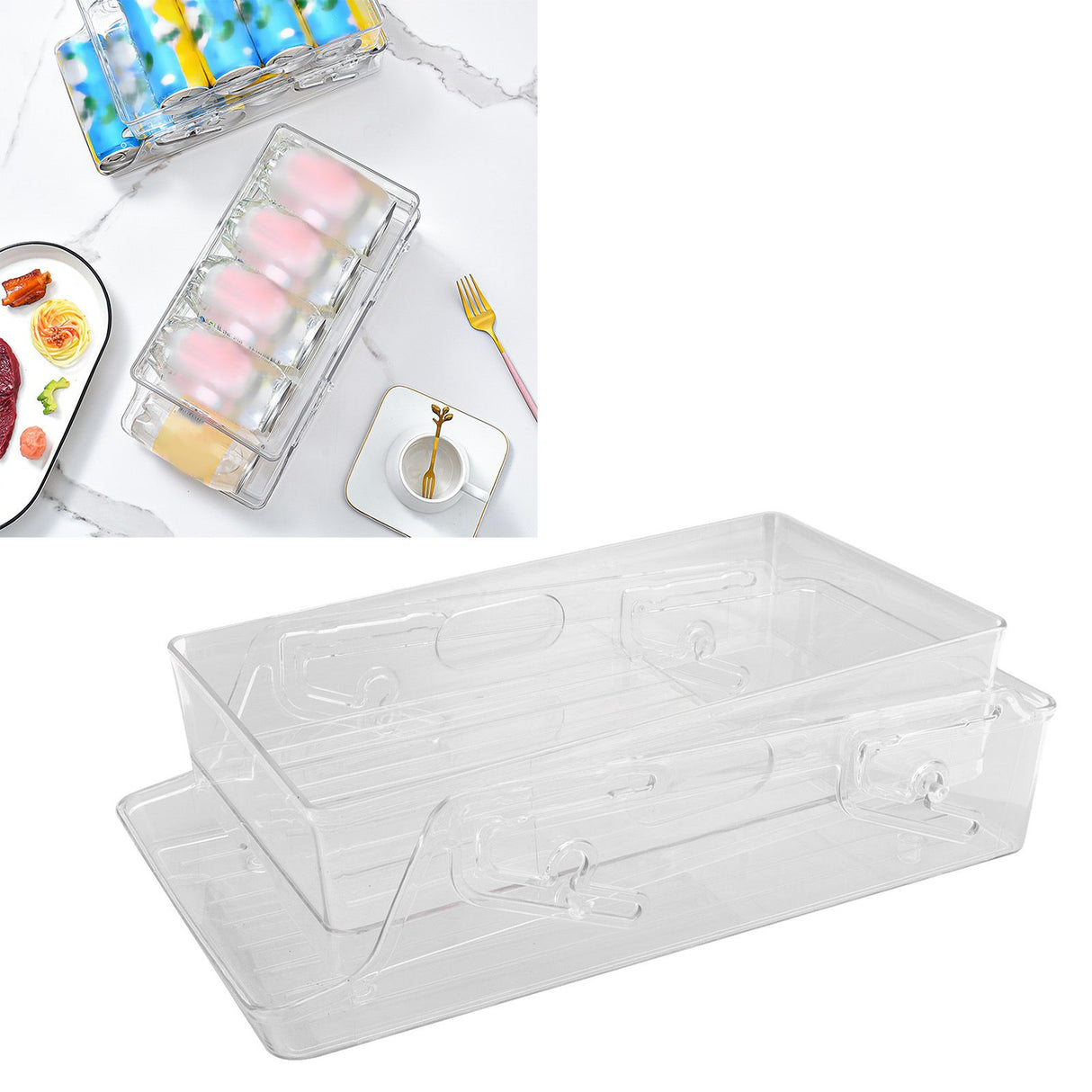 Automatic Rolling Beverage Soda Can Storage Organizer Double Layers Plastic Refrigerator Can Holder Dispenser Bin