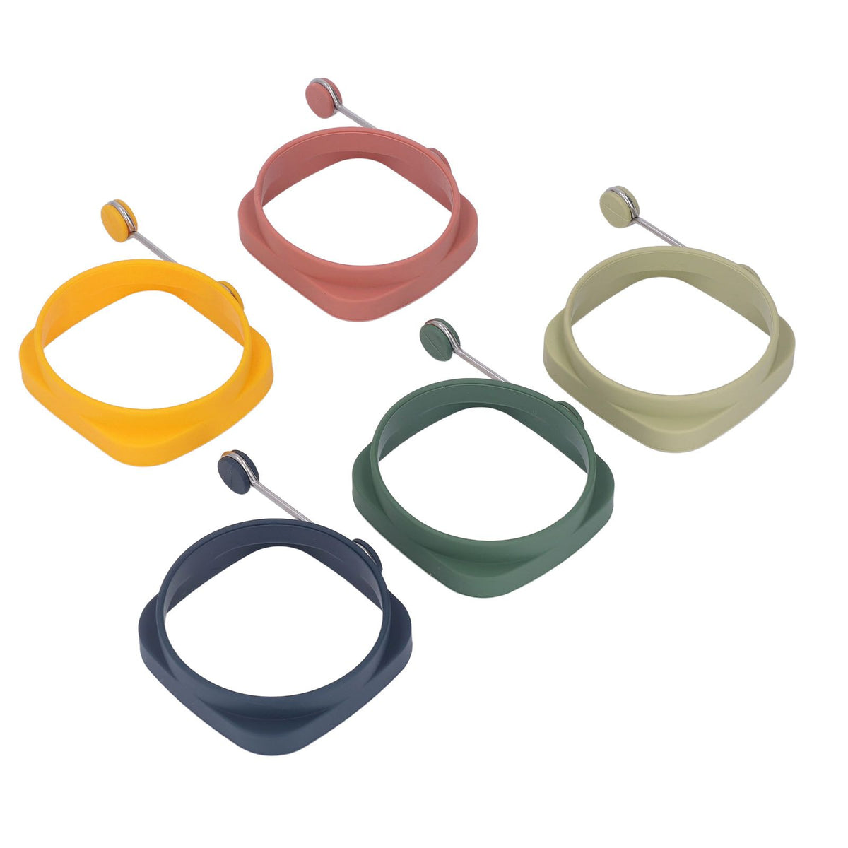 5 PCS Handle Egg Frying Rings Silicone Double Sided Egg Rings Quadrate Round Dual Use Omelet Mold