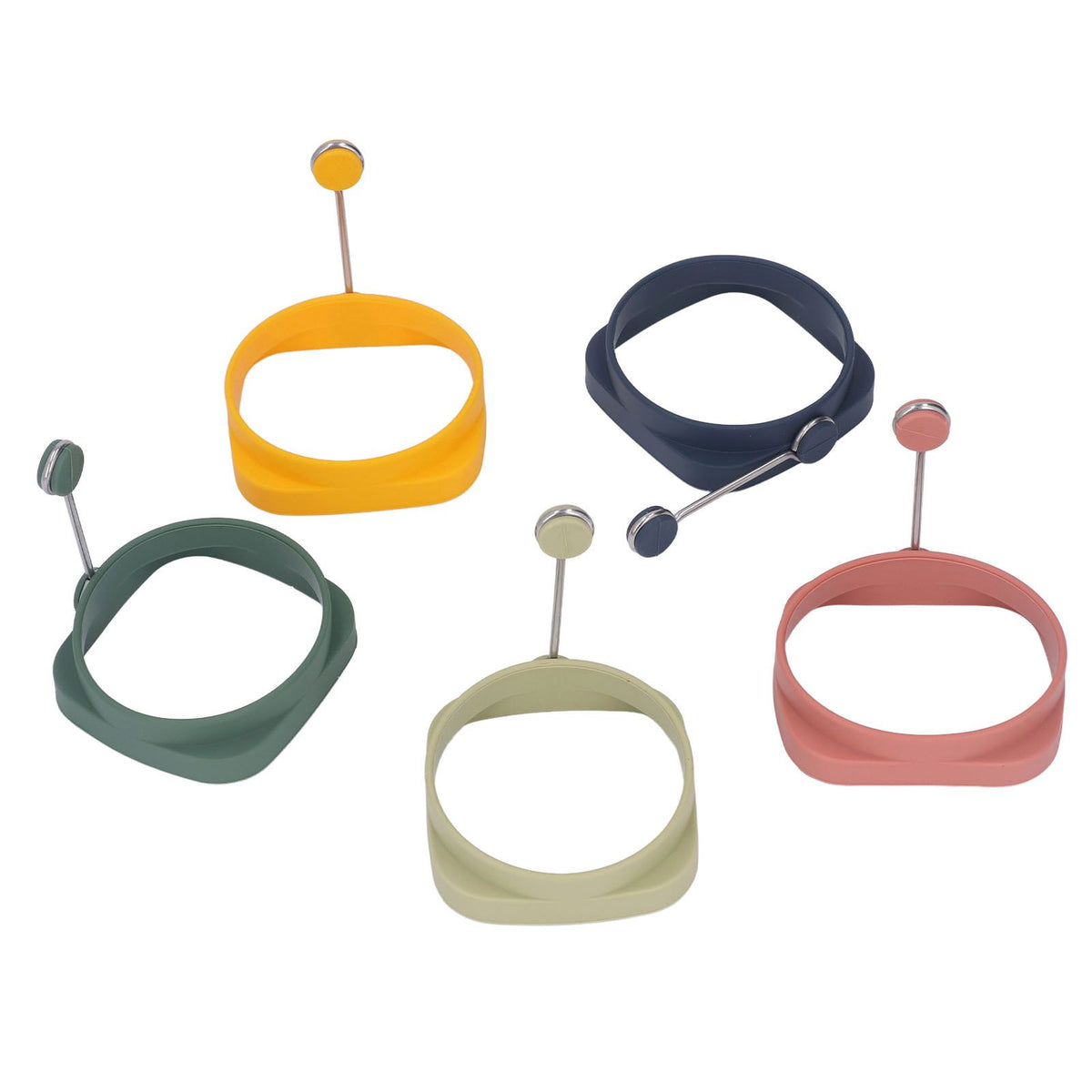 5 PCS Handle Egg Frying Rings Silicone Double Sided Egg Rings Quadrate Round Dual Use Omelet Mold