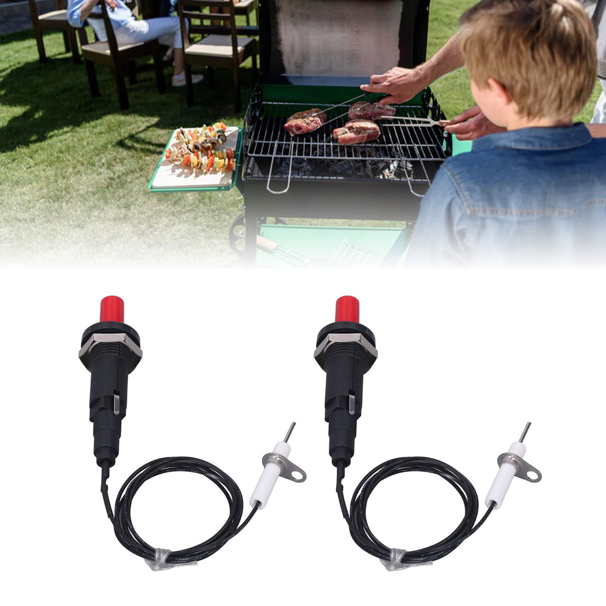 2 Pcs Piezo Igniter 1 Out 2 Push Button with Ignition Needle Wire 1 Meter Piezoelectric Ignition for Fireplace Oven Heater Kitchen