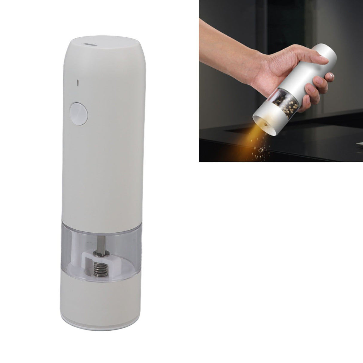 Electric Pepper Grinder Adjustable Coarseness Portable Pepper Mill for Pepper Salt Cayenne Cloves Vanilla White