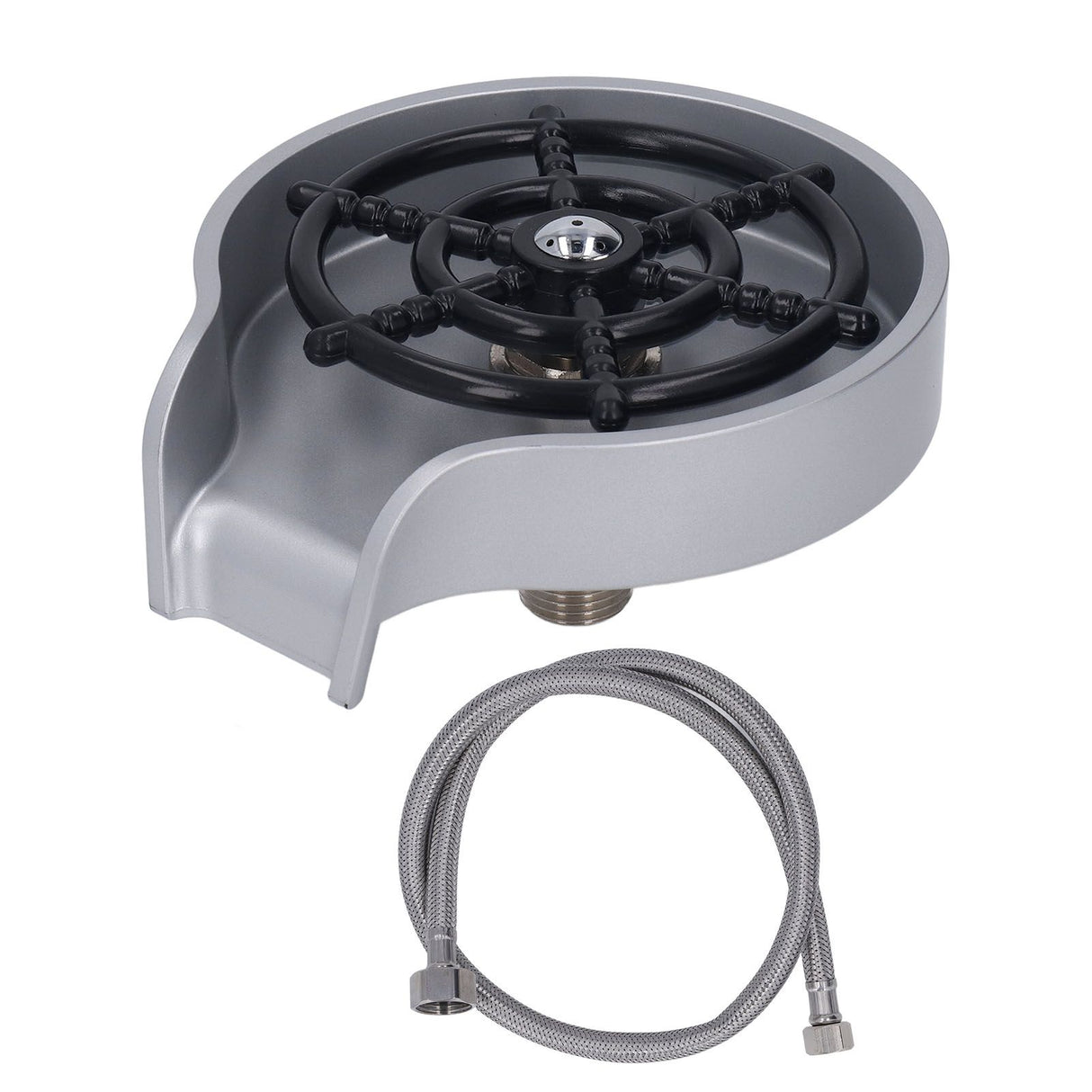 High Pressure Sink Glass Rinser Bar Automatic Cup Washer Kit with ABS Base 80cm Hose Silver