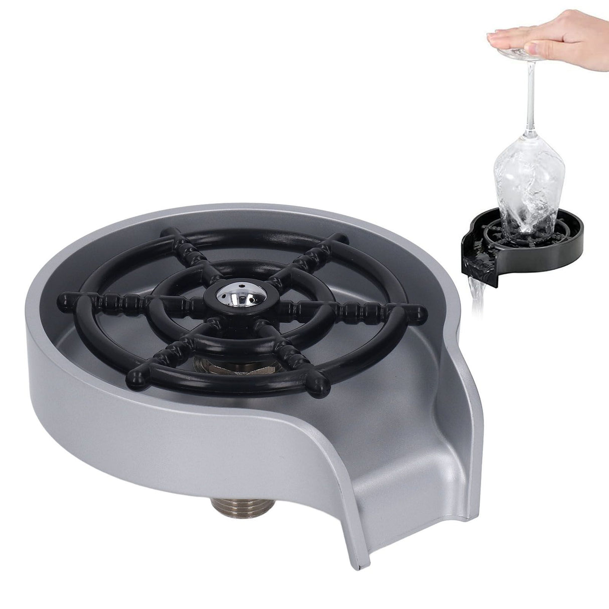 High Pressure Sink Glass Rinser Bar Automatic Cup Washer Kit with ABS Base 80cm Hose Silver