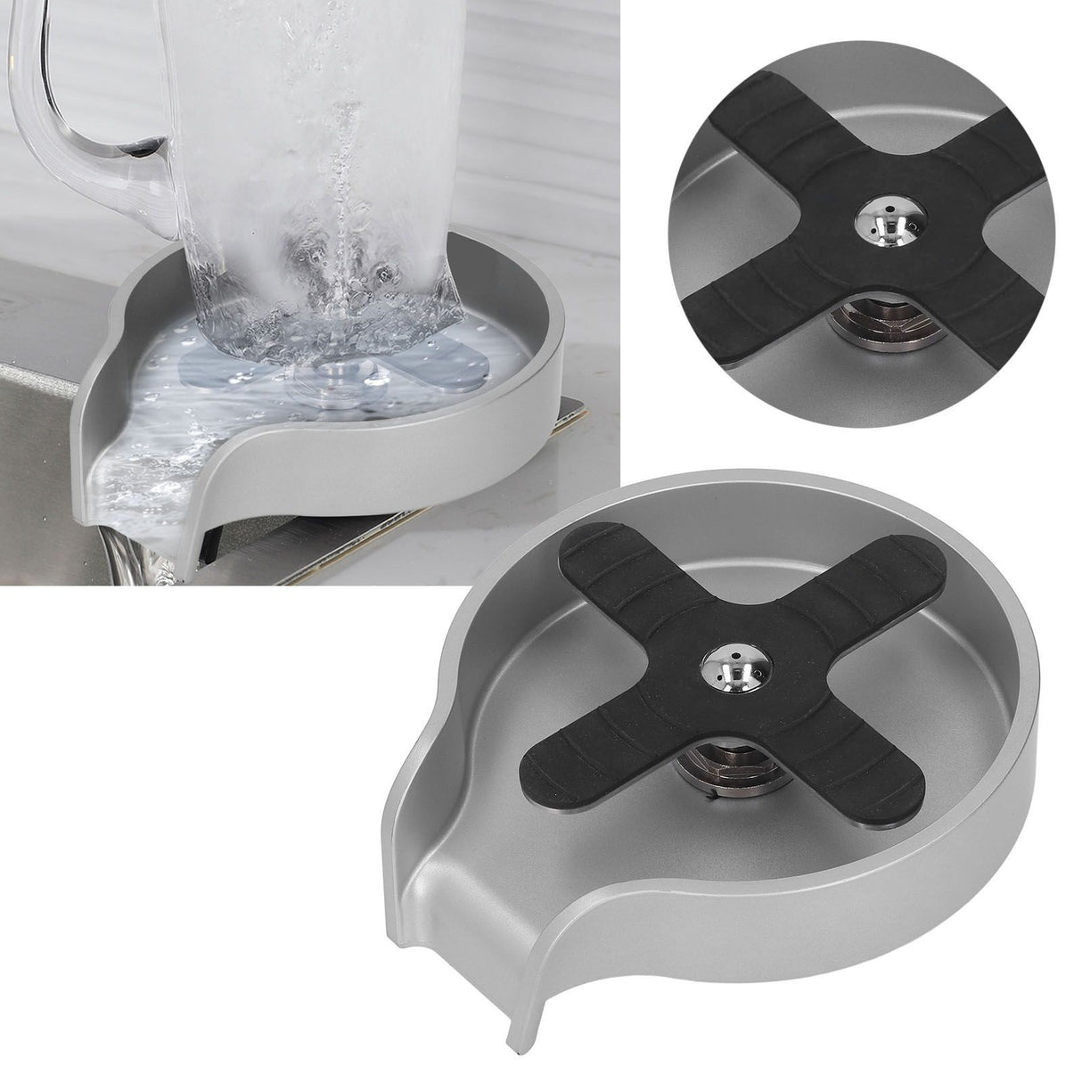 Glass Rinser High Pressure Automatic Cup Washer Sinks Replacement Accessories for Bar Kitchen Sink Silver