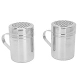 2pcs Stainless Steel Dredge Shaker with Lid Handle Salt Sugar Shakers Seasoning Pepper Shaker for Cooking Baking - Top-Down View