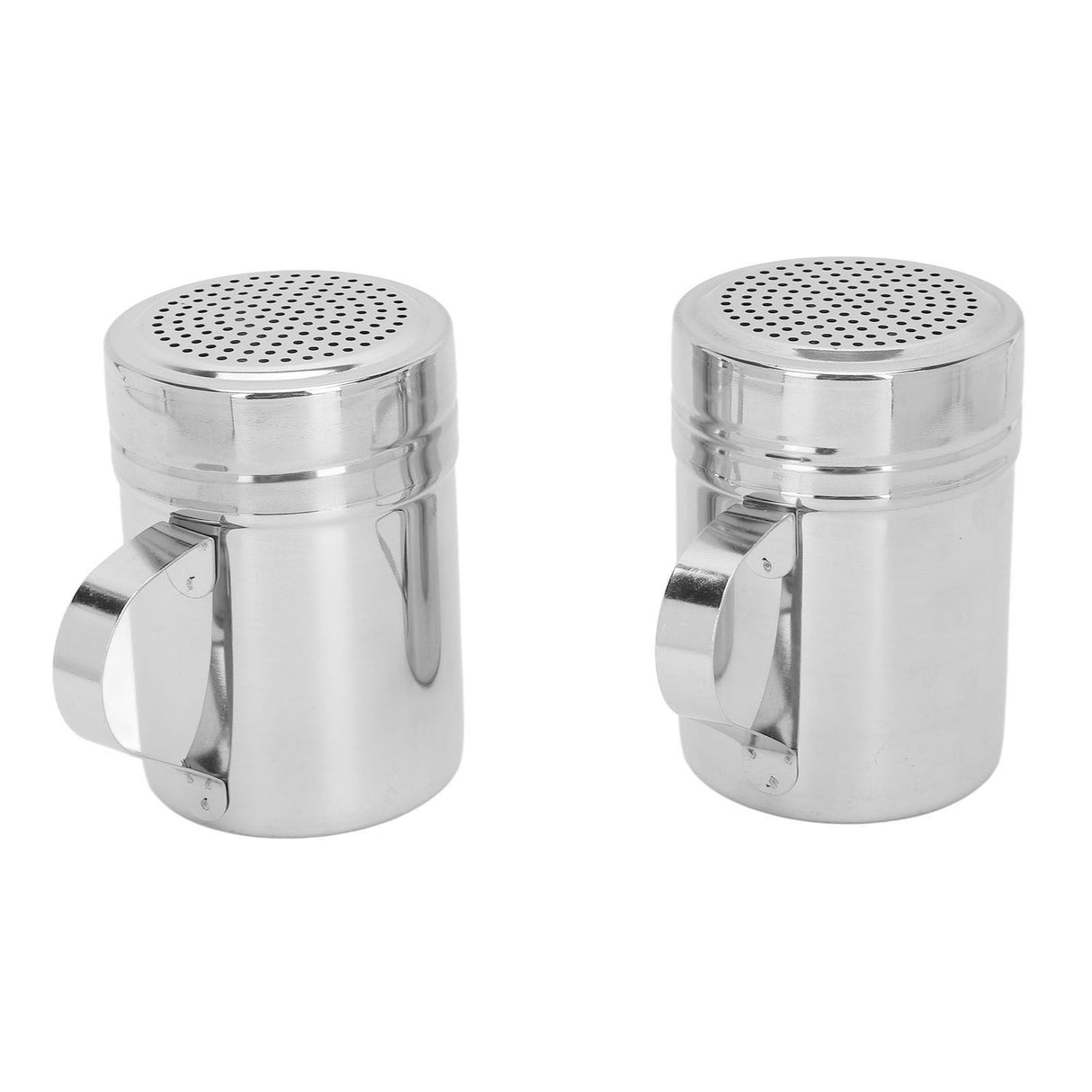 2pcs Stainless Steel Dredge Shaker with Lid Handle Salt Sugar Shakers Seasoning Pepper Shaker for Cooking Baking