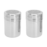 2pcs Stainless Steel Dredge Shaker with Lid Handle Salt Sugar Shakers Seasoning Pepper Shaker for Cooking Baking - Low Angle